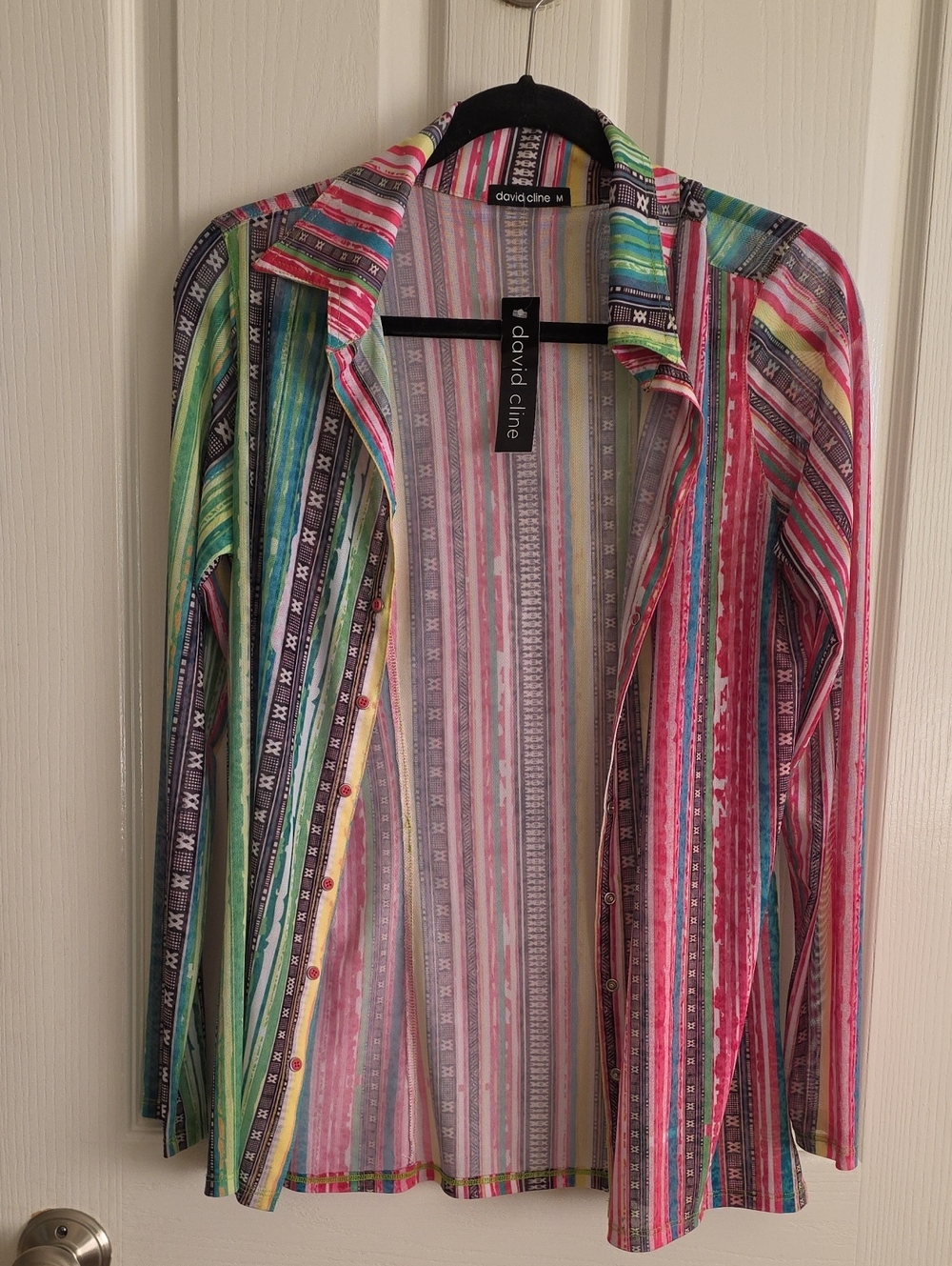 David Cline NWT Striped Shirt in Pink, Green, Blue and Yellow Medium